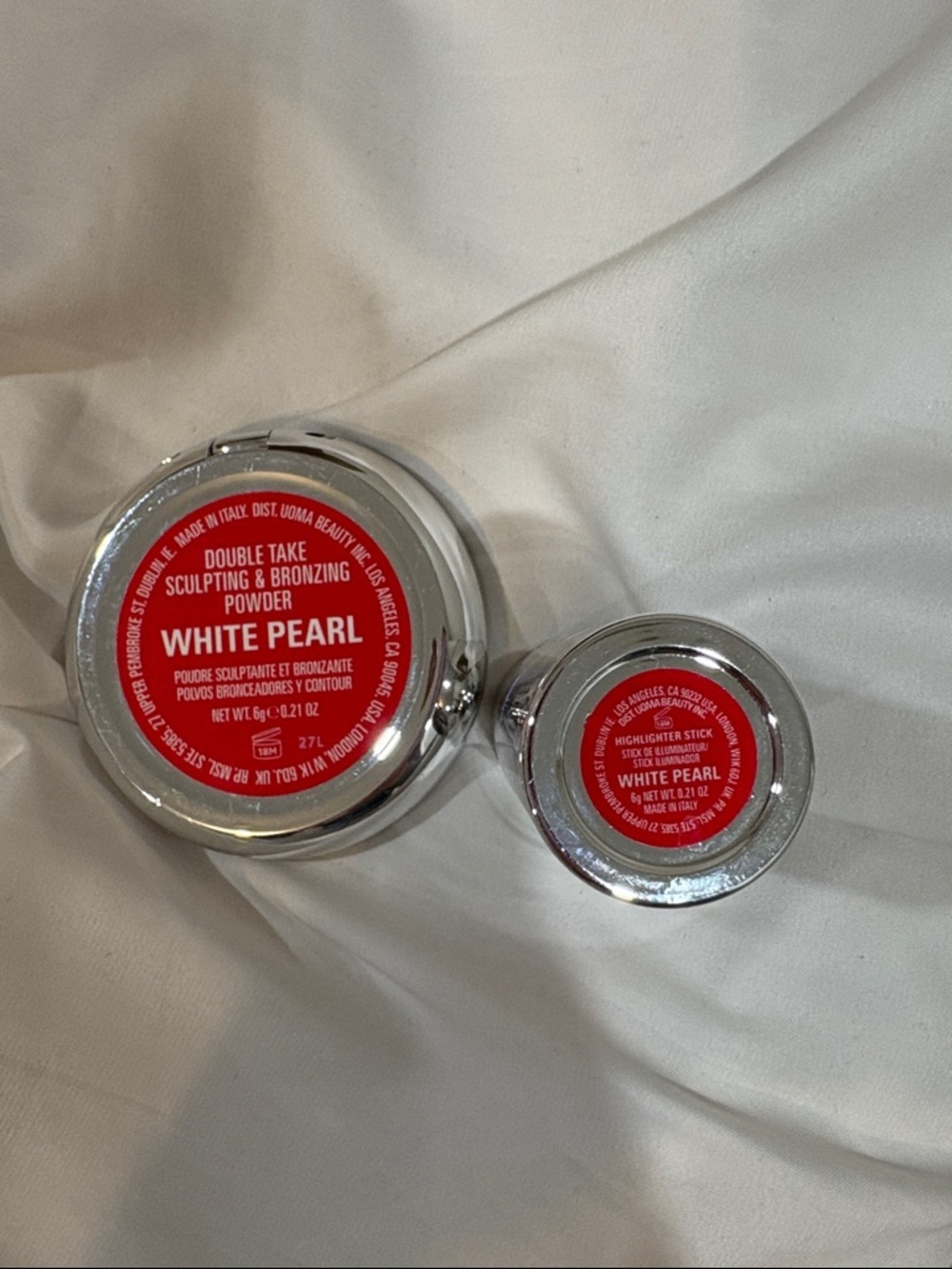 UOMA Double Take Sculpting Bronzing Powder/Highlighter Stick White Pearl NO BOX